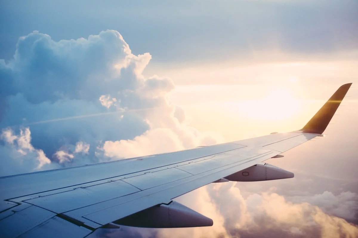 Vista dell'ala di un aereo durante il volo