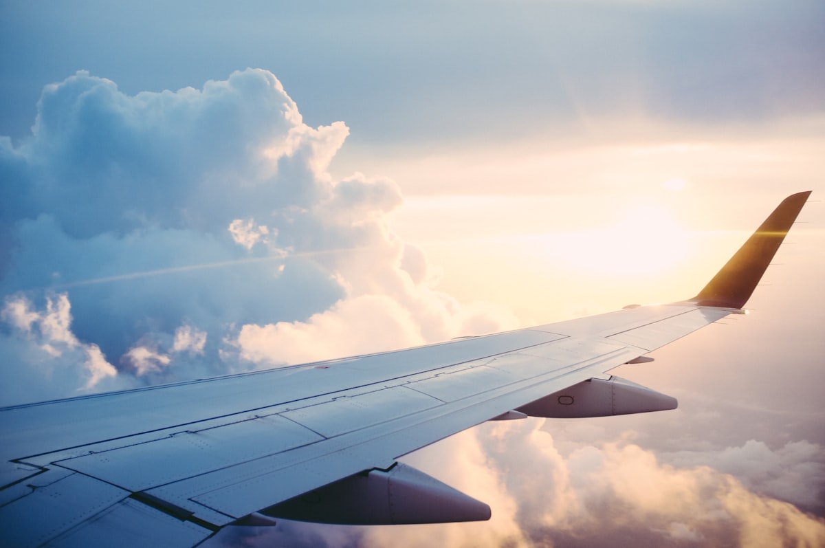 Airplane wing view during flight