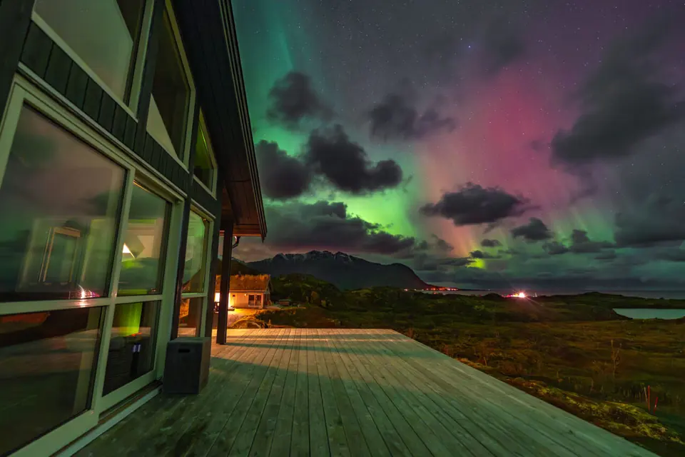 Northern lights aurora borealis over Lofoten